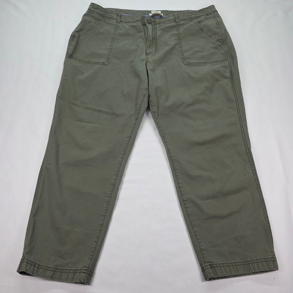LL Bean Favorite Fit Utility Pants Womens 20 Petite Olive Green Straight Leg
